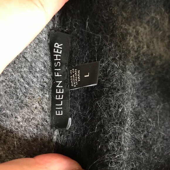 EILEEN FISHER - WOMEN'S LARGE - BLACK /GRAY OPEN FRONT MOHAIR BLEND CARDIGAN - Picture 7 of 9